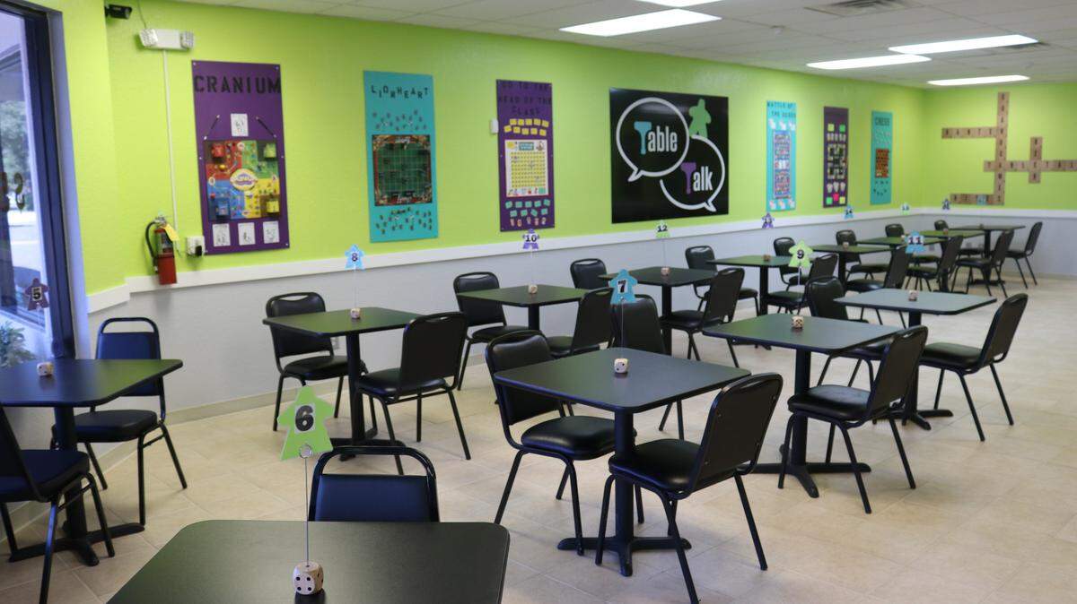 Table Talk SRQ, the area’s first game board cafe, can comfortably seat 58 in its 2,400-square-foot space at 3999 Cortez Road W.