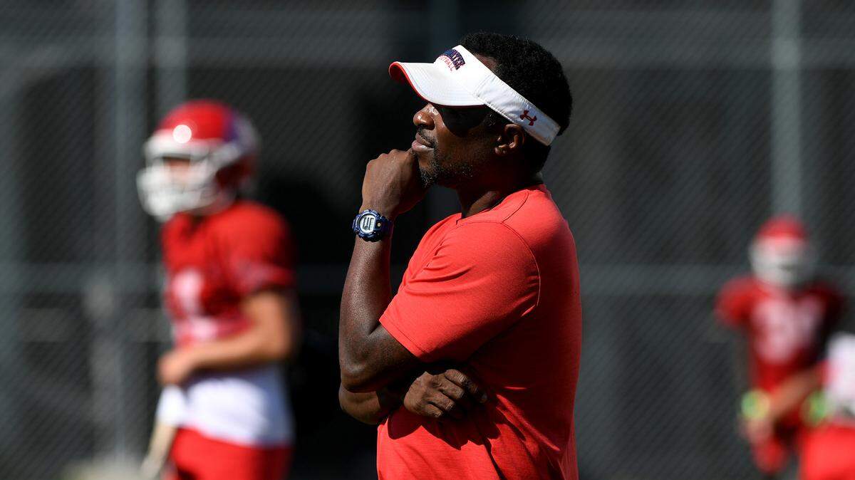 Manatee High head coach Jacquez Green watches the players during practice at on Wednesday, Sept. 21, 2022.