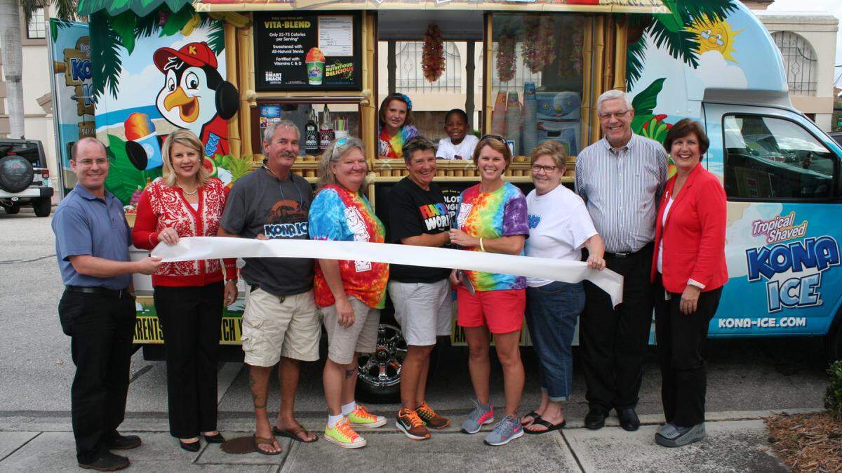 A ribbon cutting was held for Kona Ice of Northwest Bradenton. Kona Ice, served from a mobile food truck, offers four sizes of frosty treats and 50 different flavors and provides customers with 10 flavor spigots allowing them to tap as many flavors as they want with sugar-free flavors are available upon request. 
 For more information, call 941-465-0802 or kona-ice.com. 
 Do you have a ribbon cutting you'd like to submit? Send them to Angie Monroe at amonroe@bradenton.com. 
 Photo courtesy of Manatee Chamber of Commerce.