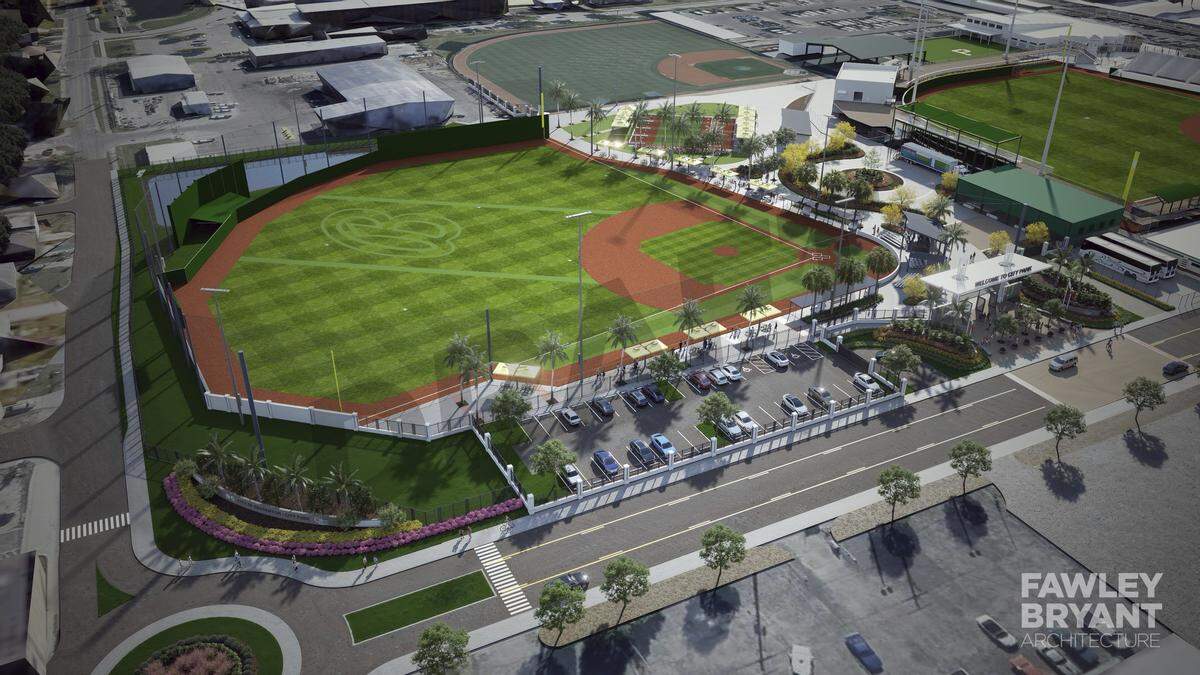 A rendering shows Bradenton’s City Park, which will include new baseball fields, a football field, a “Miracle Field” and a community resource center. Construction is set to begin in May 2026. 