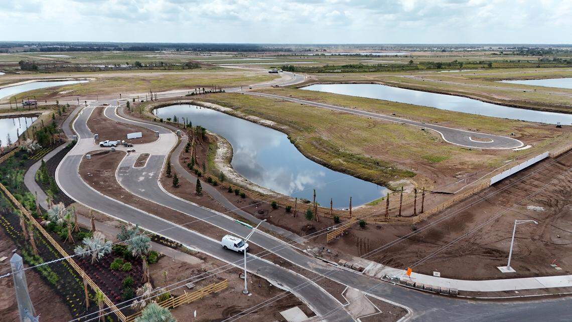 Construction in east Manatee County along Bourneside Road looking east, shown here on May 8, 2025. In 2021, Manatee County officials made controversial changes that allowed developers to start building east of the county’s Future Development Area Boundary, which was meant to limit urban sprawl and protect rural areas.