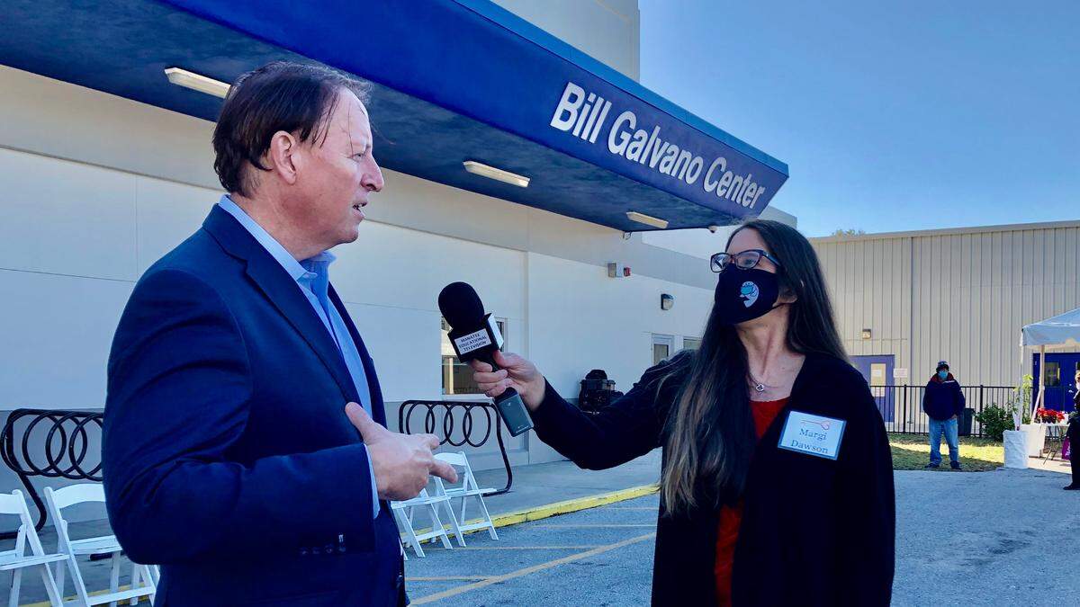 Bill Galvano, former president of the Florida Senate, talks to Margi Dawson, development director for Turning Points, on Tuesday, Dec. 1, 2020, about programs to help the homeless and those at risk of becoming homeless at the center that bears his name at 701 17th Ave. W., Bradenton.