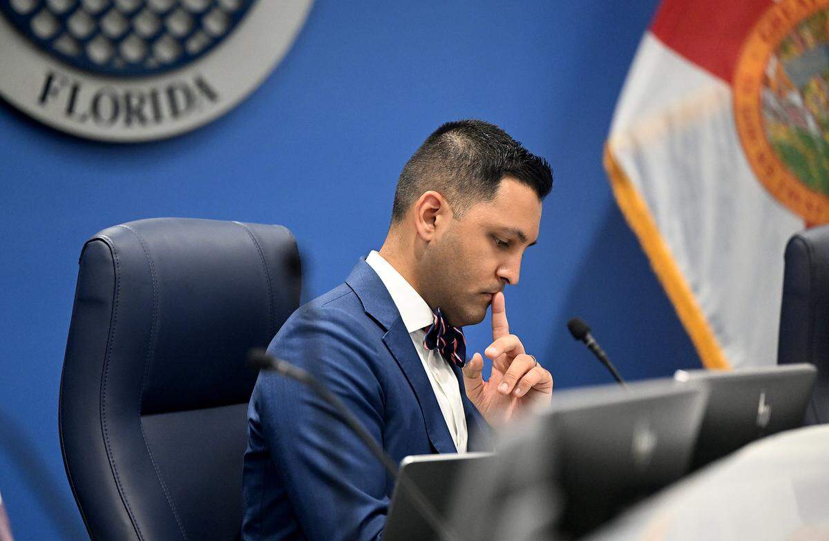 Commissioner Tal Siddique proposed new rules to crack down on adult arcades that offer gambling experiences in the Bradenton area.  Siddique is pictured during the Board of County Commissioners meeting on Oct. 7, 2025.