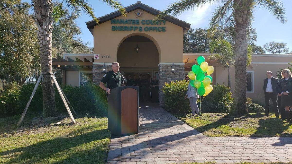 Manatee County Sheriff Rick Wells speaks during a ribbon cutting ceremony to commemorate the opening of it’s new Lakewood Ranch substation on Friday morning. Residents can now report a crime or speak to a deputy in person during business hours at Lakewood substation, 14544 Arbor Green Trail.