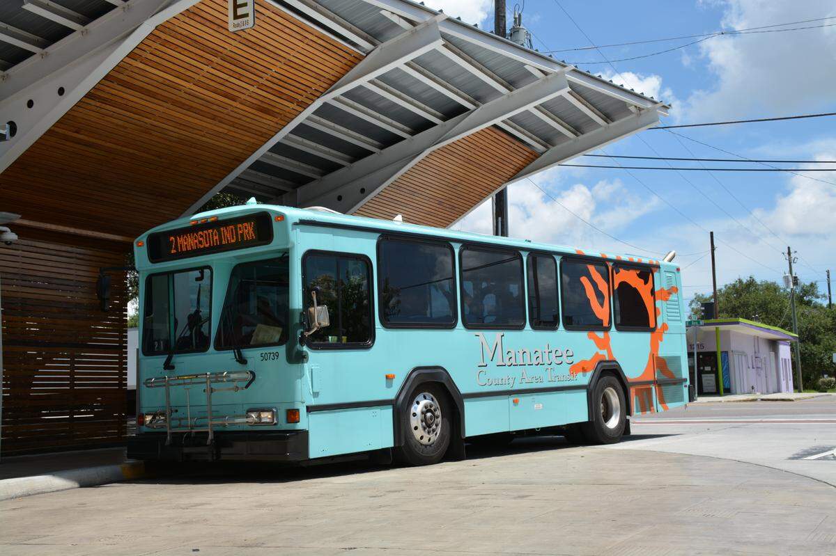 Riding the bus in Manatee County will be free until May 1, 2024 under a new pilot program approved by the Board of County Commissioners, who hope it will improve traffic. A Manatee County Area Transit bus is shown in this provided photo.