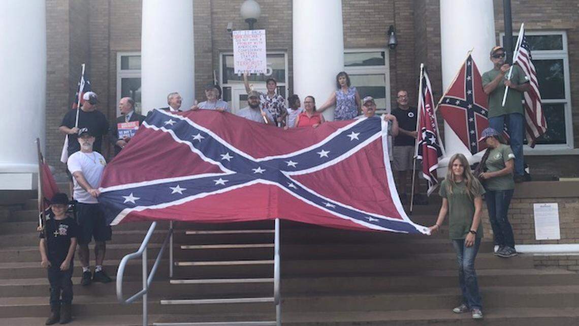 A remembrance rally was held in front of Manatee County’s historic courthouse on Sunday, Sept. 9, 2018, a little over one year after the Confederate memorial monument was removed outside of the building. The monument had been there since it was donated by the United Daughters of the Confederacy in 1924.