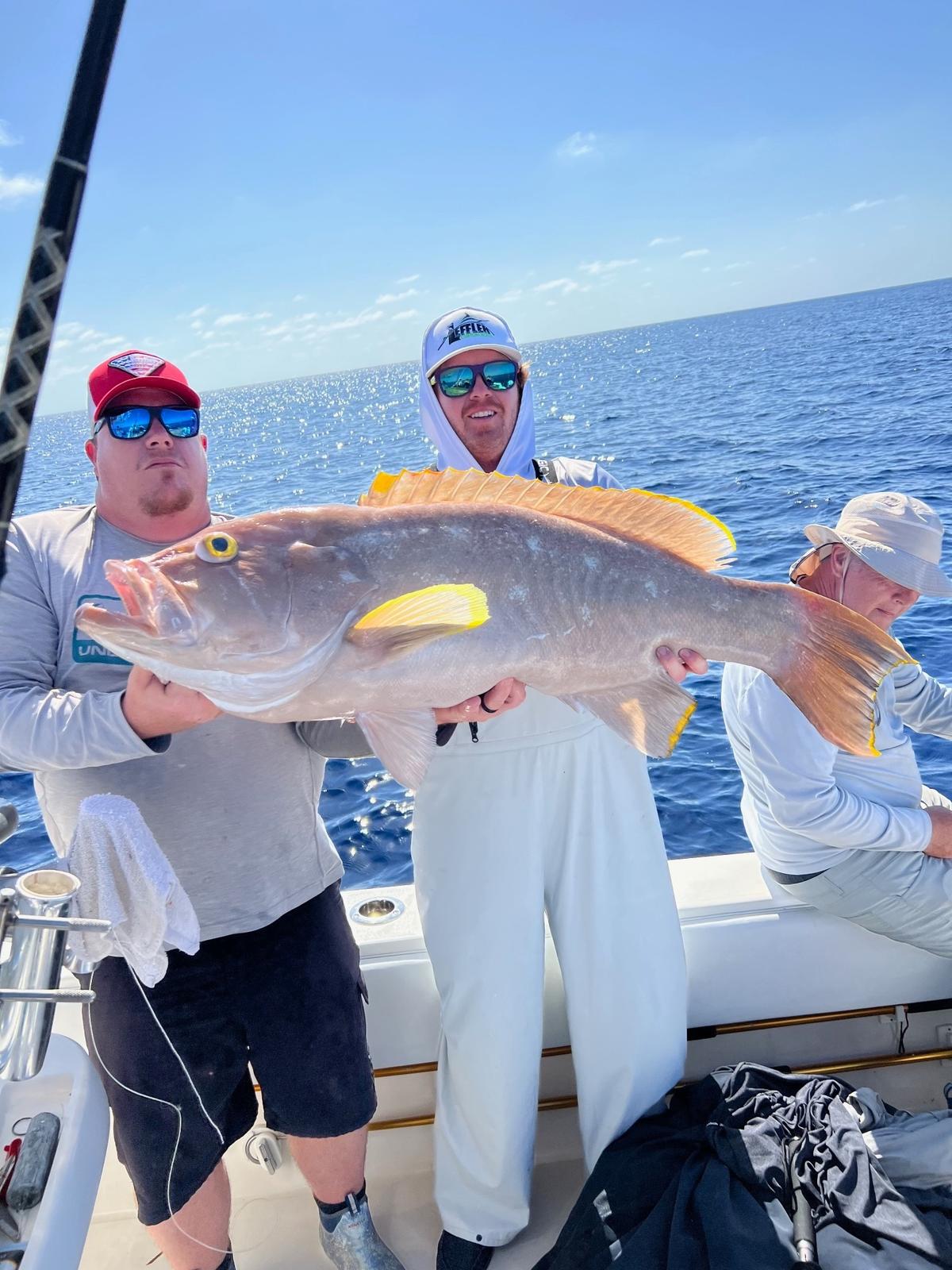 A Bradenton-area fisherman caught a giant yellow edge grouper, just short of a world record, while deep-sea fishing in the Gulf of Mexico.