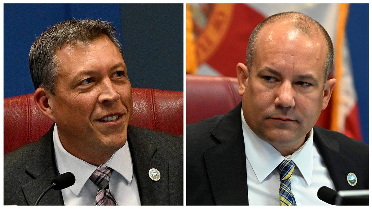 Commissioners George Kruse (left) and Kevin Van Ostenbridge (right) will vie to represent Manatee County Republicans in the race for an at-large commission seat in the Aug. 20 primary election.