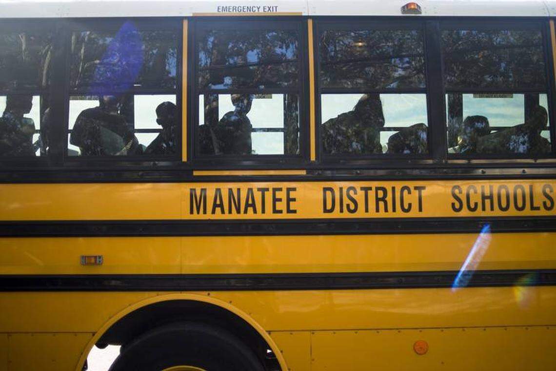 Starting Tuesday, schools in Manatee and Sarasota counties will be closed as residents are advised to prepare for Hurricane Ian. A School District of Manatee County school bus is pictured in this Bradenton Herald file photo.