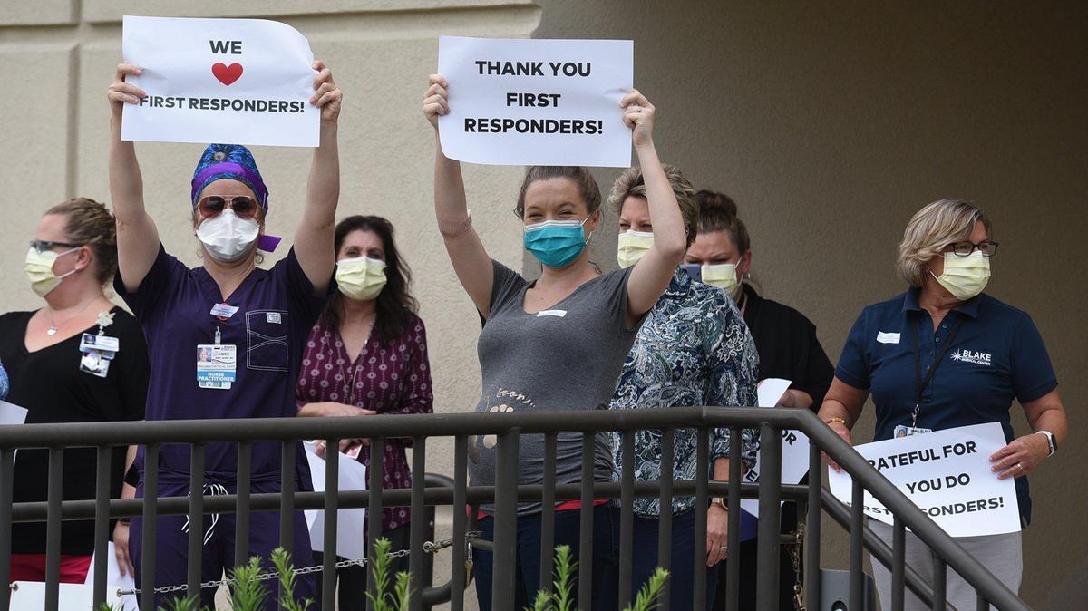 First responders from agencies in Manatee County showed up to Blake Medical Center to thank medical personnel, and they showed their appreciation for first responders. Agencies in Manatee and Sarasota Counties showed up at several medical centers simultaneously.