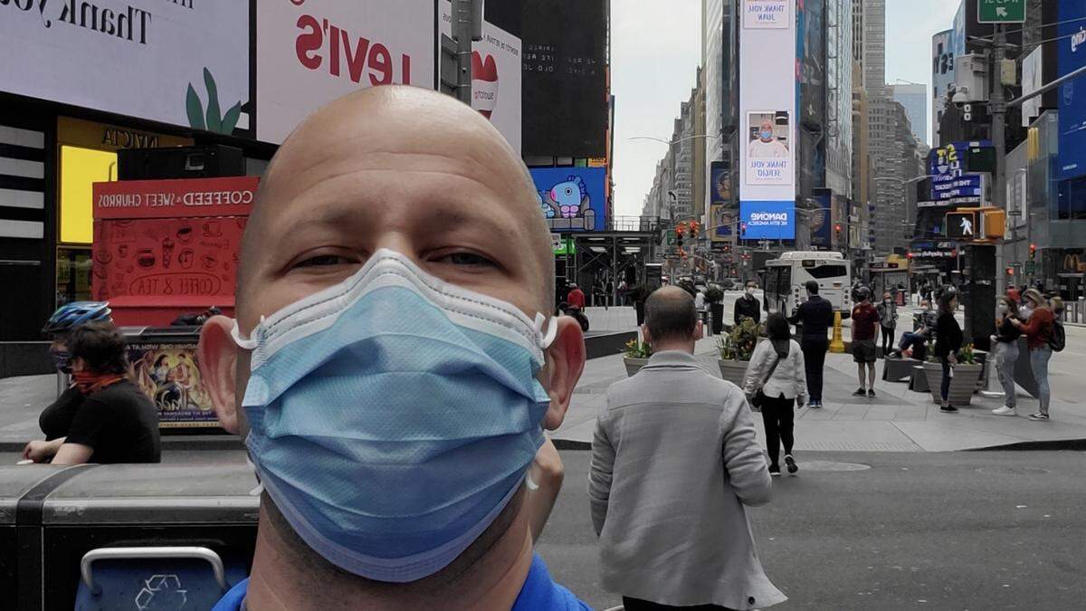 Navy Reserve Lt. Rob Guerra, a charge nurse at Lakewood Ranch Medical Center, was recently honored on Jimmy Kimmel Live as a health care hero and received a new Ford pickup truck. He is shown above during his deployment to New York City to care for COVID-19 patients.