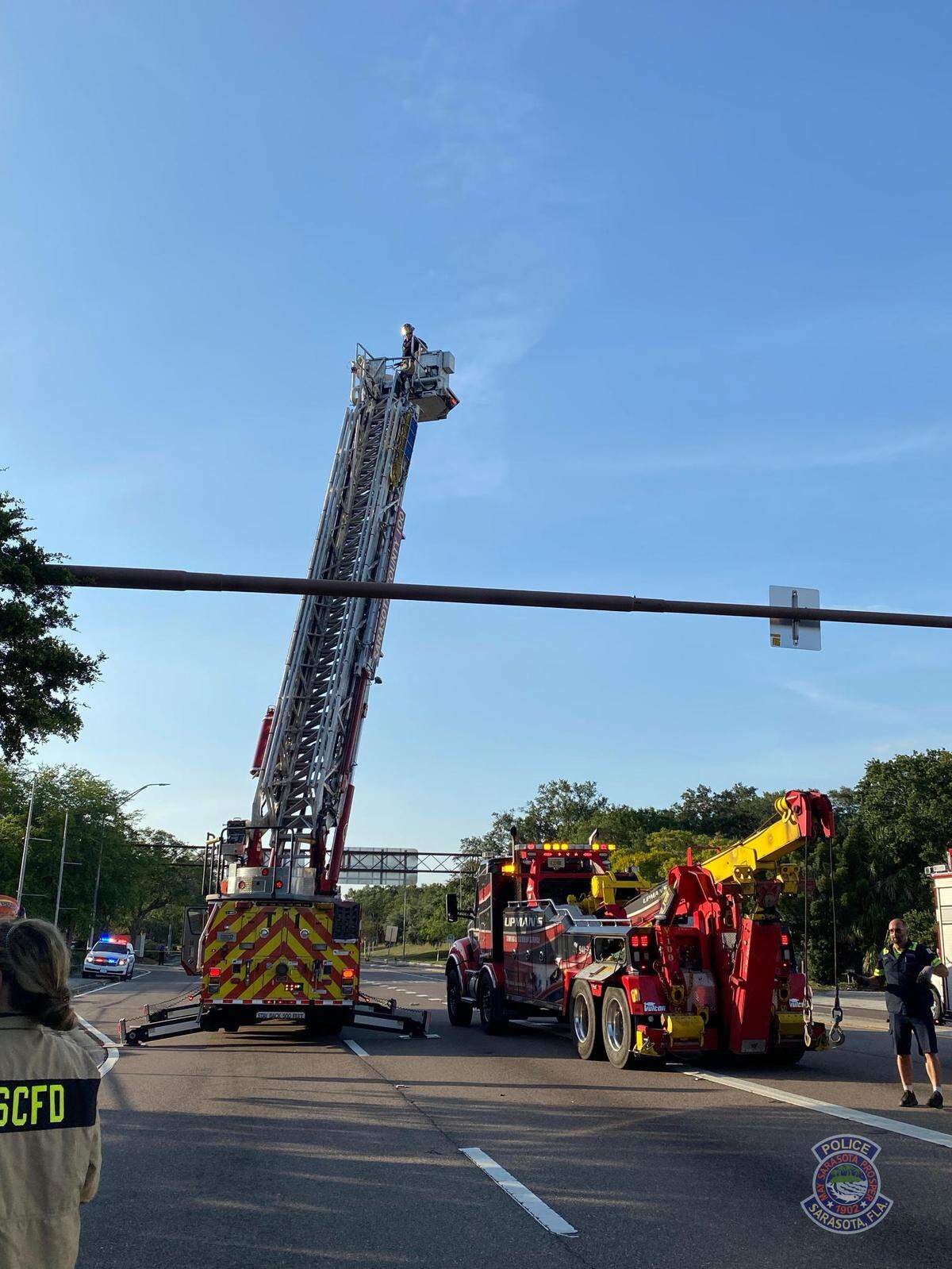 The Sarasota Police Department Traffic Unit, Victim Advocate and Criminalistics Unit responded to the scene of the crash where a woman crashed her SUV into the back of a semi-truck and died. The intersection of University Parkway and North Tamiami Trail was closed for several hours for the investigation.