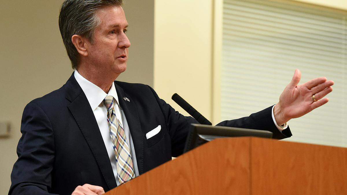 Rep Jim Boyd gives an end of session update to the Manatee County Commission Tuesday morning. 
 TIFFANY TOMPKINS/Bradenton Herald