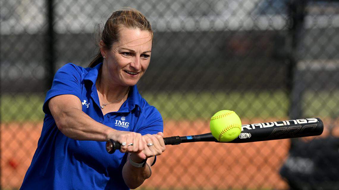 Former Olympian and softball program director Joey Lye at IMG’s new softball facilities on Softball Prospect Day.