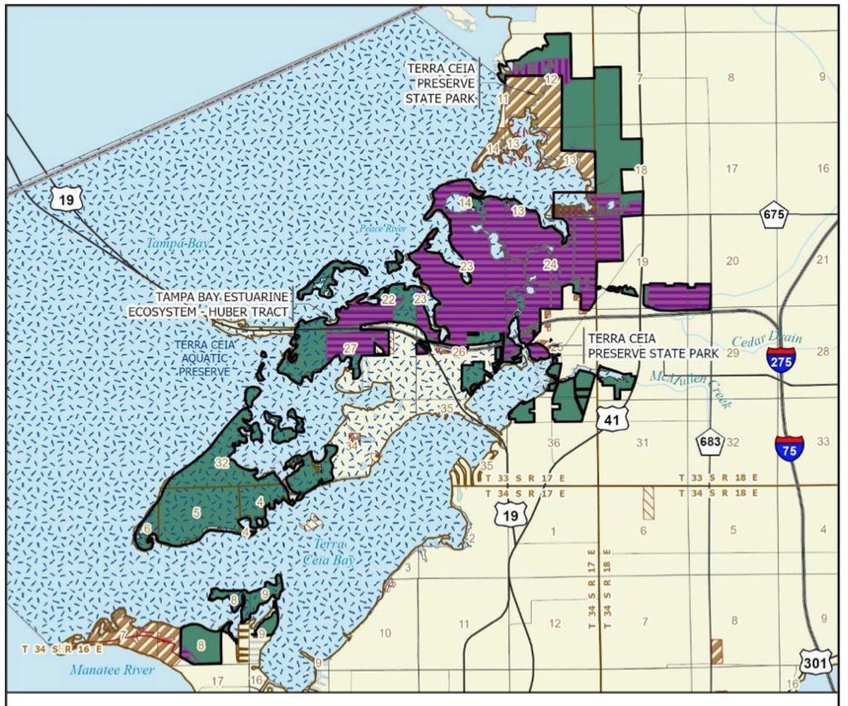 Most of the Terra Ceia Climate Change Lands Project remaining to be acquired in the 2021 Florida Forever Five-Year Plan is located south of U.S. 19.