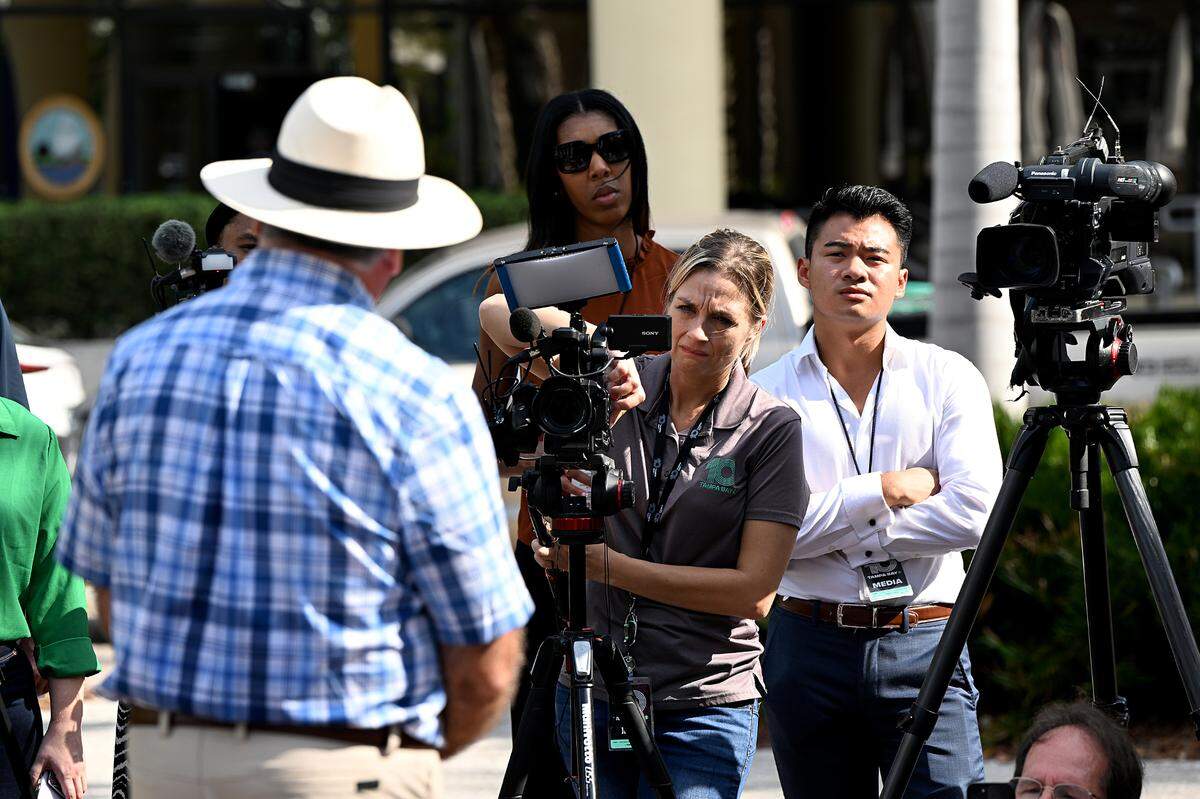 Fernando Cevallos, VP of the Hispanic Democratic Caucus of Manatee County spoke during a press conference at the Manatee County Historic Courthouse on Friday. The press conference was organized by the Manatee County Democratic Party to protest the recently passed immigration bill SB 1718.