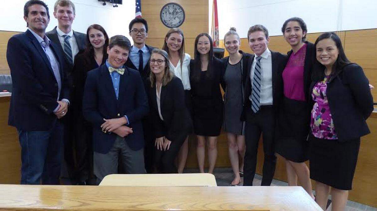 Mock trial is an afterschool club at Saint Stephen's Episcopal School taught by U.S. history teacher Patricia Murphy, assisted by attorney Jim Delgado of the Manatee law firm Kallins, Little & Delgado and supported by Maite Clarke from the District Attorney's Office. PHOTO PROVIDED