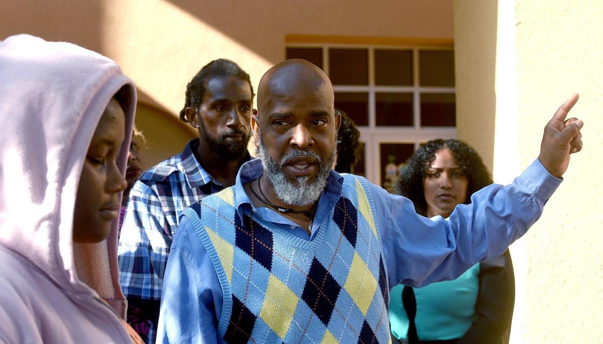 As the the Bradenton City Council continues its meeting inside, NAACP Manatee president Rodney Jones makes a statement outside, Wednesday, May 22.