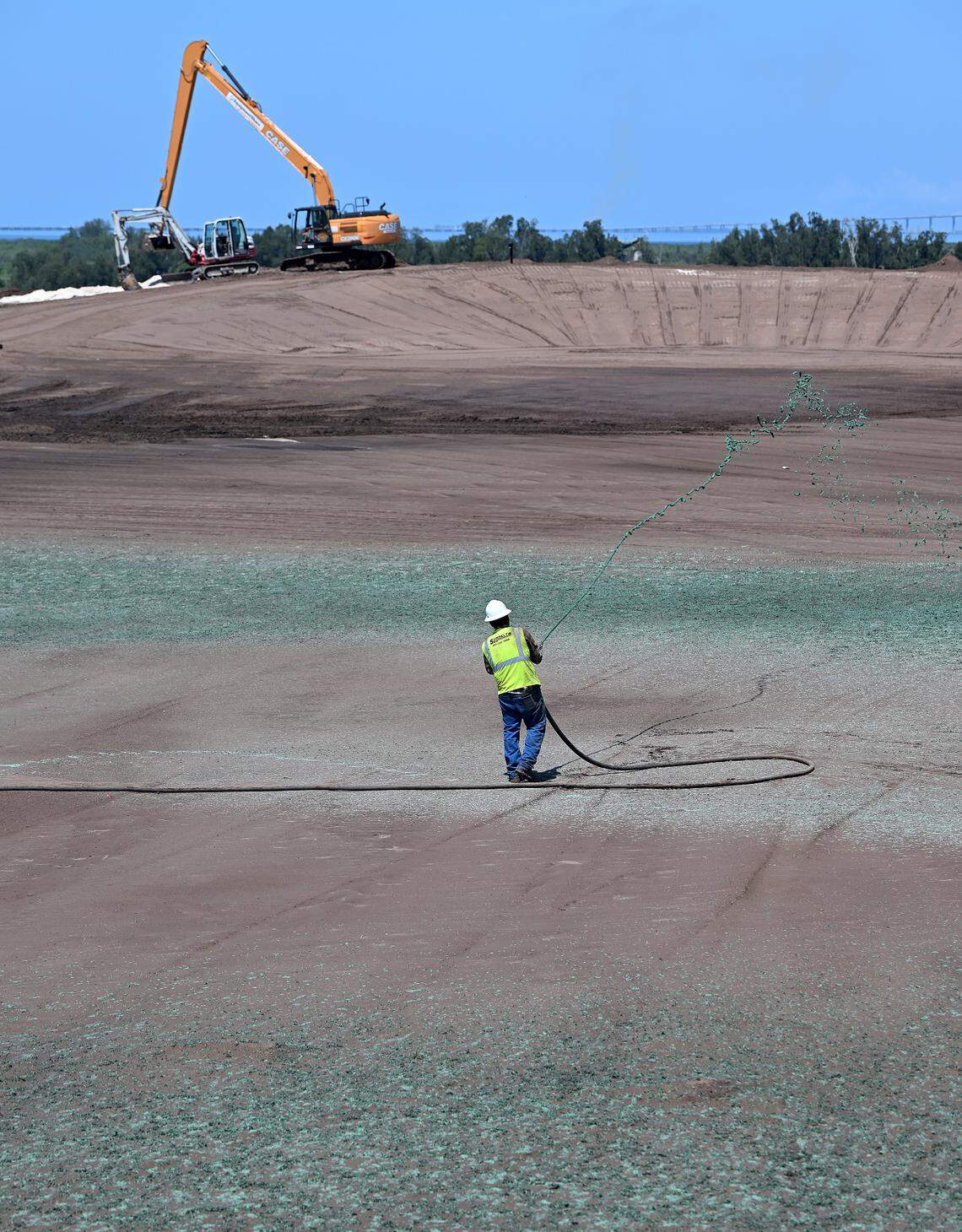 Site operators say they are making “amazing progress” at Piney Point, where the first pond is set to finally be closed by the end of July. More than 63 million gallons of contaminated water have also been drained into an underground injection control well. Texas Bermuda grass with a high salt tolerance is sprayed onto the Old Gypsum Stack South.