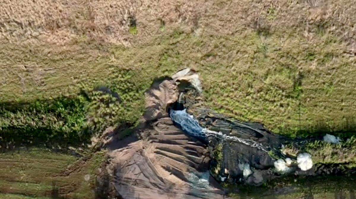 04/04/21--A screen grab from a live feed by Manatee County of the leak in the Piney Point gypsum stack