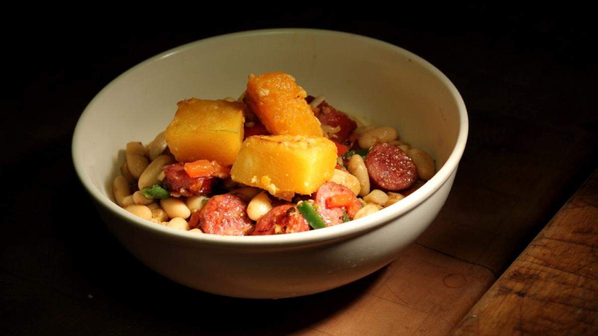 JULIAN BRUNT/SPECIAL TO THE SUN HERALD 
 Smoked sausage, white beans and pumpkin are a great fall treat.