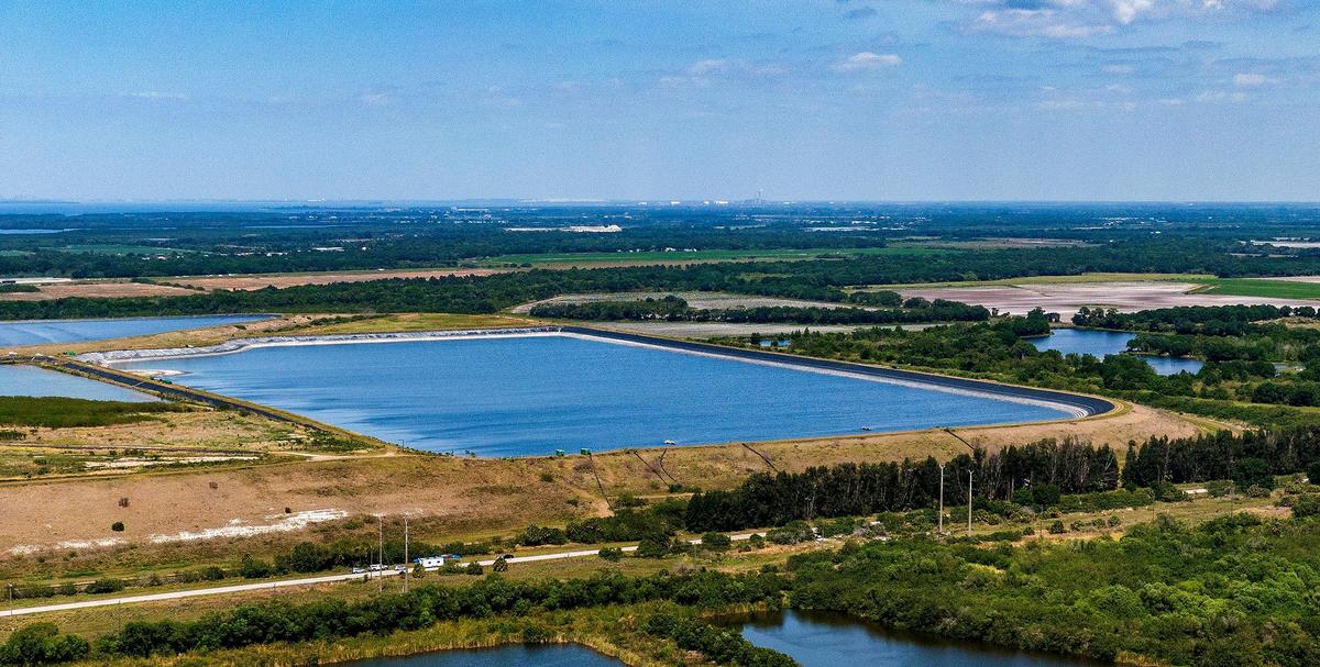 View of Piney Point where a water breach threatened the surrounding areas at the former phosphate plant, with severe flooding if a full breached would had happen in Manatee County on Wednesday, April 07, 2021.