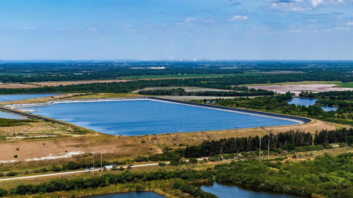 On April 7, 2021, a view of Piney Point, where a wastewater breach in a pond at the former phosphate plant had threatened the surrounding areas of Manatee County with severe flooding.