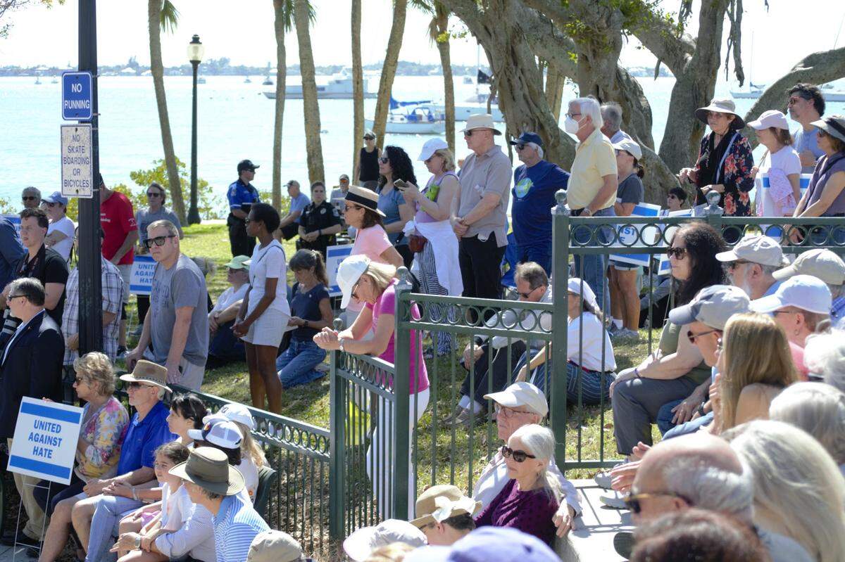 After antisemitic fliers were littered through several Sarasota neighborhoods, hundreds of community members gathered at Bayfront Park on Feb. 20, 2022 for a “United Against Hate” rally.