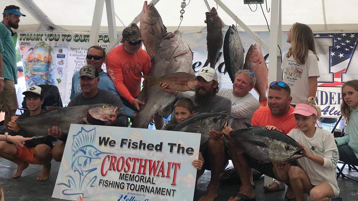 Team Haulin’ Grass during the weigh-in at the 35th Annual Crosthwait Memorial Fishing Tournament.