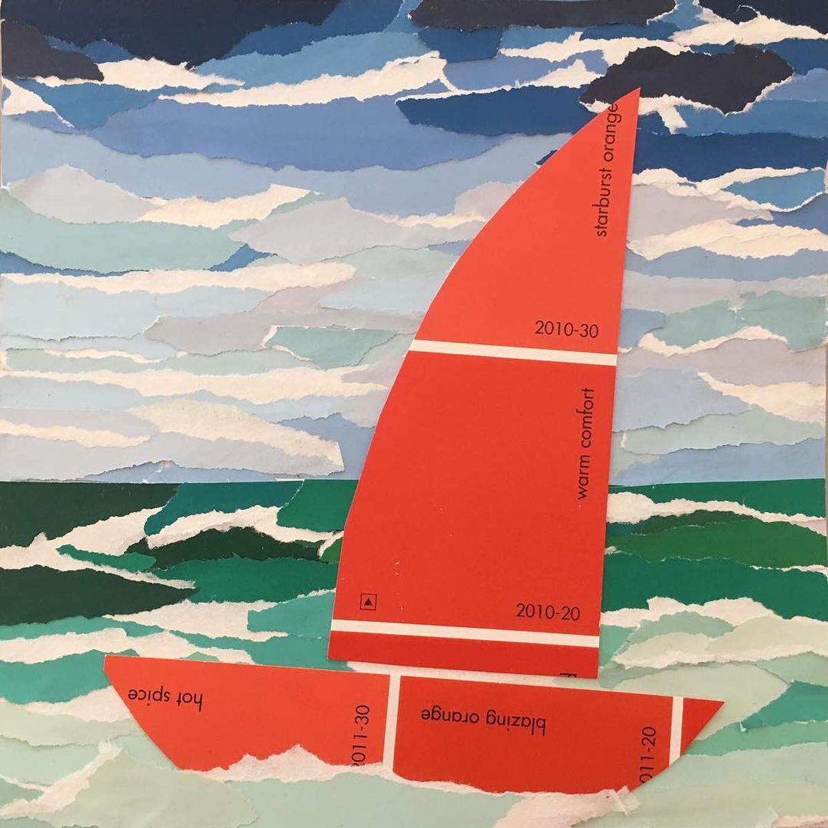 At ReWorked Creations in Village of the Arts, artist Ruth Warren creates art out of unwanted materials like this sailboat scene created entirely from paint chips.
