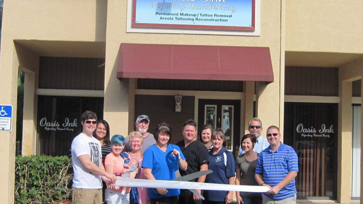 A ribbon cutting was held for Oasis Ink, 623 39th St. W., Bradenton. The company offers various permanent make-up and beauty enhancement services such as eyebrows, eyeliner, lash enhancements, lips enhancement, beauty marks, tattoo correction and removal, collagen induction, scar correction and camouflage, and areola tattoo reconstruction. 
 For more information, call 941-567-6108 or eliteoneathletics.org. 
 Do you have a ribbon cutting you'd like to submit? Send them to Angie Monroe at amonroe@bradenton.com. 
 Photo courtesy of Manatee Chamber of Commerce.