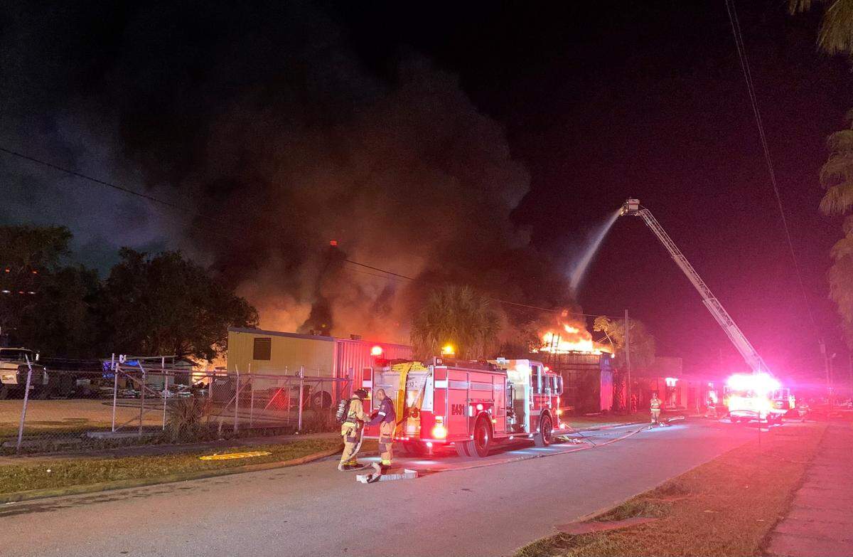 Emergency crews responded after a major fire broke out overnight Saturday, Nov. 27, at Manson Roofing, 807 24th Ave. W., Bradenton.