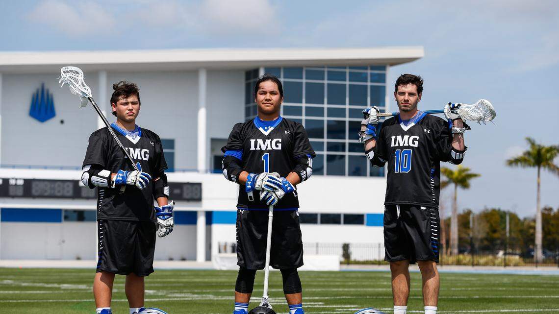 Tehoka Nanticoke, center, poses with teammates Mitch Laffin, left, and Ben French at IMG Academy in Bradenton earlier this year.  Photo Provided IMG