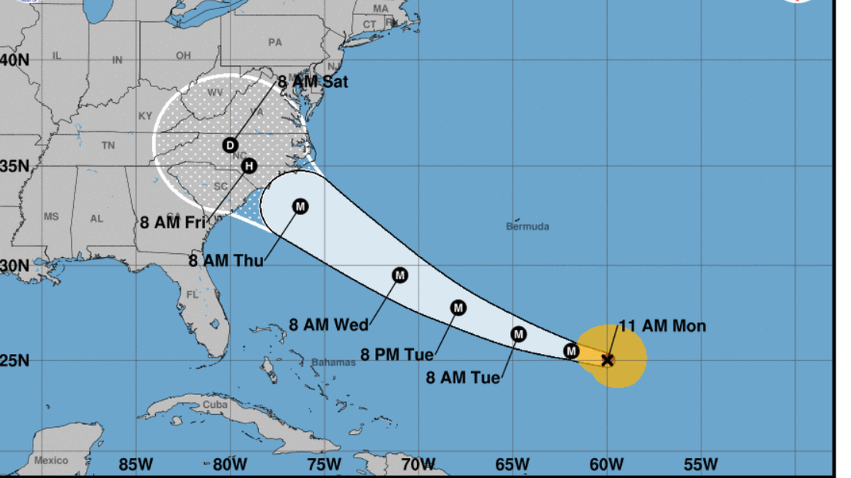 The current track of Hurricane Florence.
