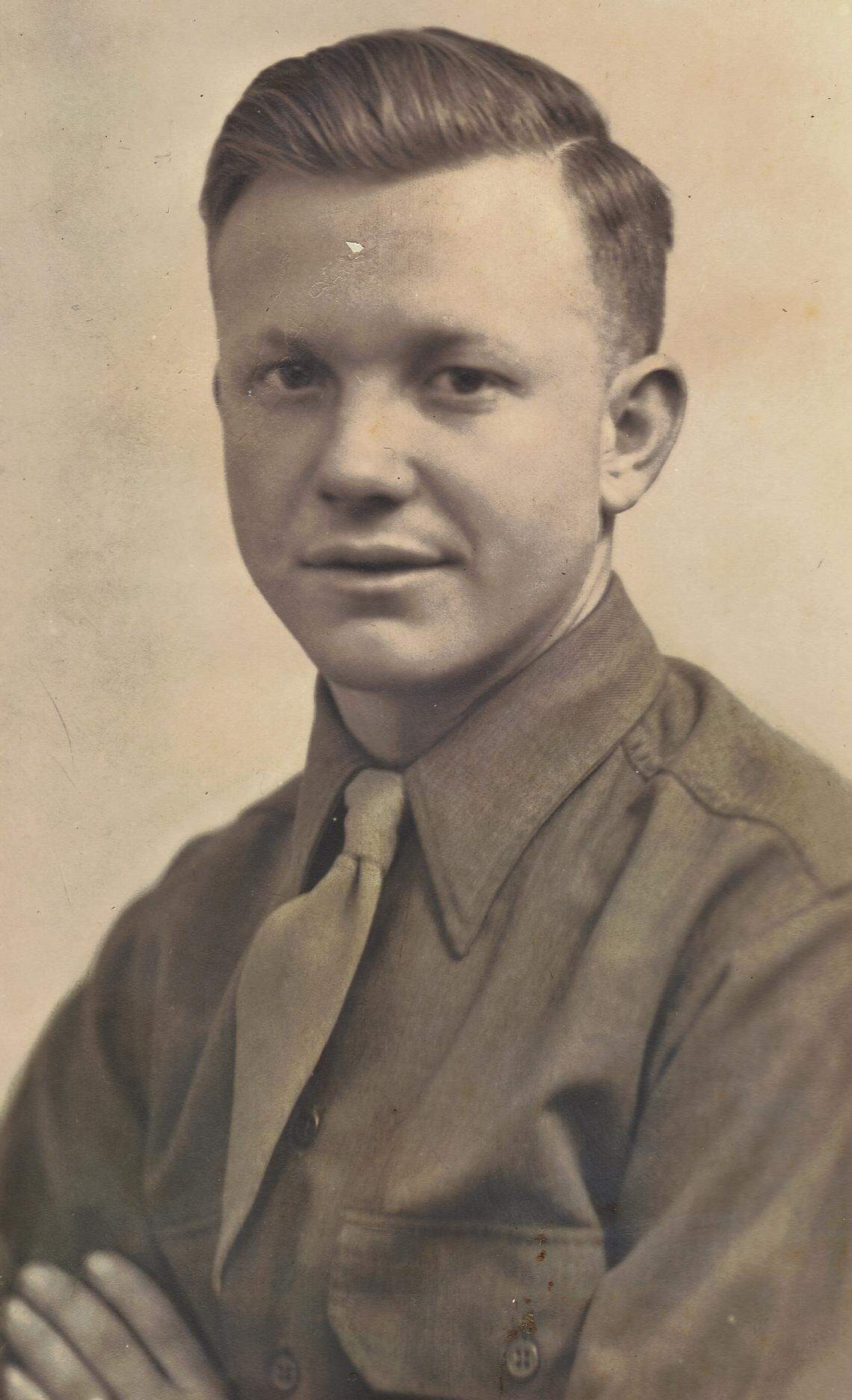 Jim Moore, now 96, is shown during his World War II service in Army uniform.