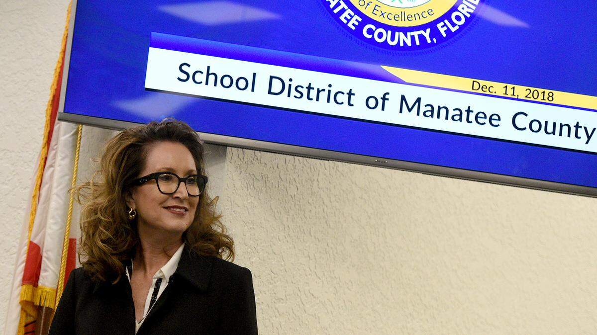 Cynthia Saunders, superintendent for the School District of Manatee County, talks to school board members in this file photo.