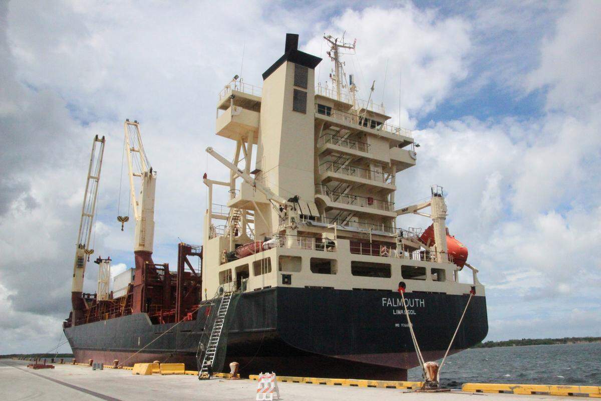The container ship Falmouth discharges produce and other cargo at Port Manatee, which has seen its business fortunes improve in recent years.