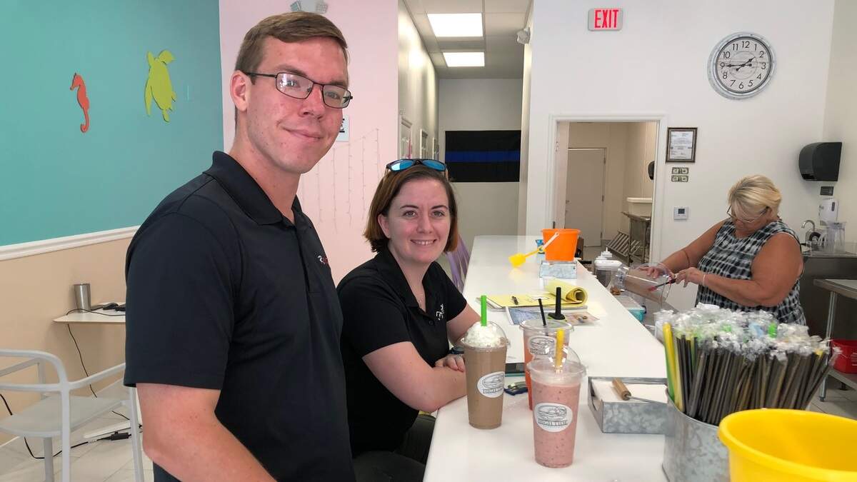 Shelby Welch, and her husband, Frank Welch were repeat customers at High Tide Nutrition this week. One had ordered a Reese’s Cup shake from the candy menu, and the other had ordered a Red Velvet Cake shake off the dessert menu.