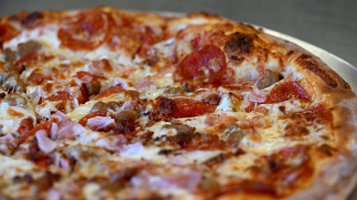 The Mammoth meat pizza at the new Cornerstone Pizza at 5203 Cortez Road West on Dec. 10, 2025.