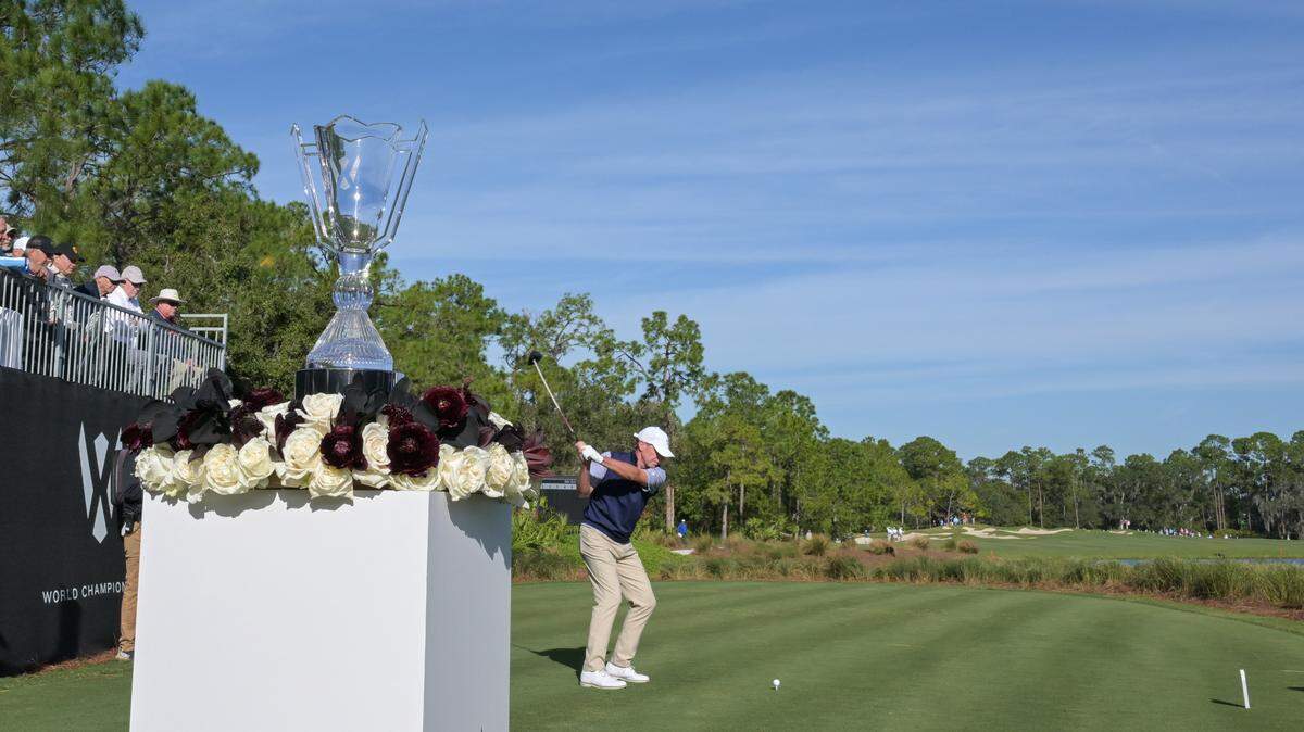 Steve Stricker tees off at the 2023 World Champions Cup at the Concession Golf in Bradenton, Florida on Thursday, Dec. 7, 2023.