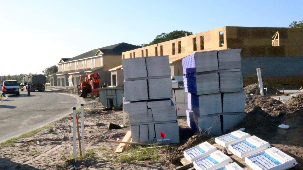 6/1/2021--Bradenton area builders have been slowed by a shortage of materials and a scarcity of labor. Shown above is a work site at North River Ranch.