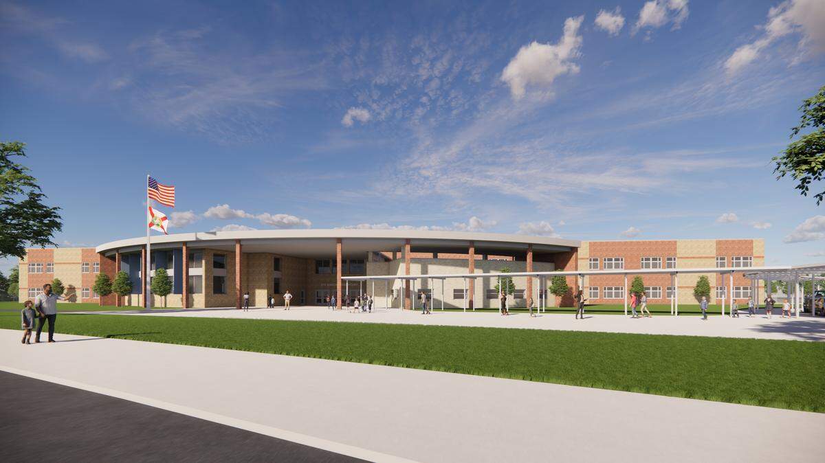 A rendering of the new Rye Ranch Elementary School, set to open for the 2026-27 school year.