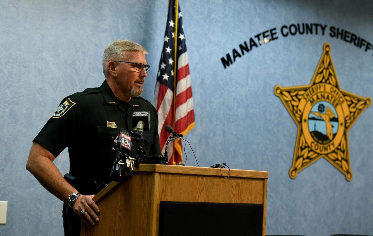 Sheriff Rick Wells holds a press conference to supply information about the investigation into the death of Stephanie Shenefield, whose body was discovered in a ditch in Palmetto. William Redden has been arrested on several charges in connection to Shenefield’s death.