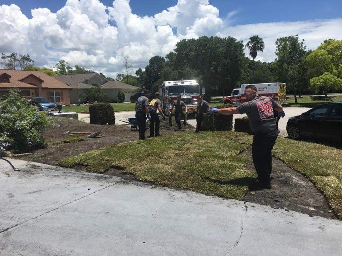 A Pasco County Fire Rescue crew is being praised after they saved a man who suffered a heart attack and then decided to return to his home to finish his yard work.