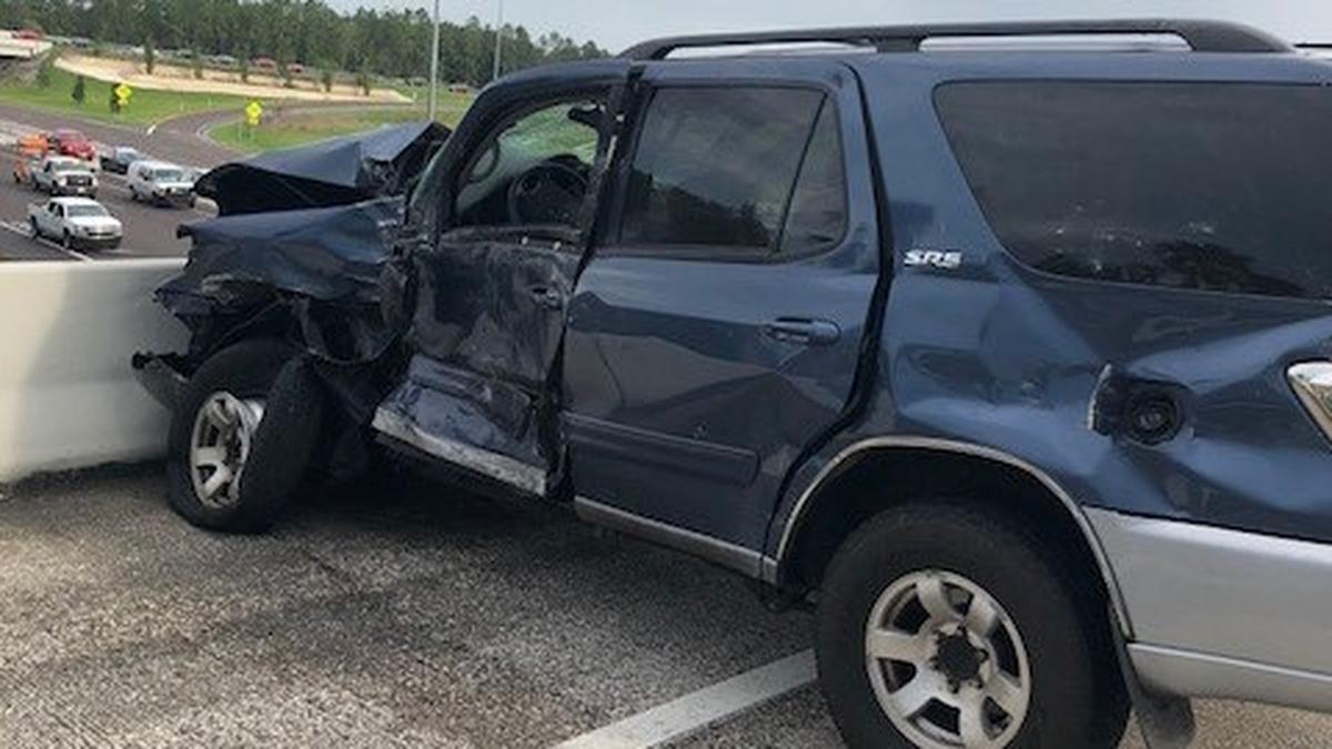 The driver of this 2004 Toyota Sequoia lost control when entering the northbound I-75, according to Florida Highway Patrol. The vehicle then crossed paths with a tractor trailer carrying tomatoes.