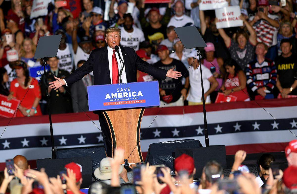 07/03/21—Donald Trump addresses supporters at a Save America Rally at the Sarasota Fairgrounds.