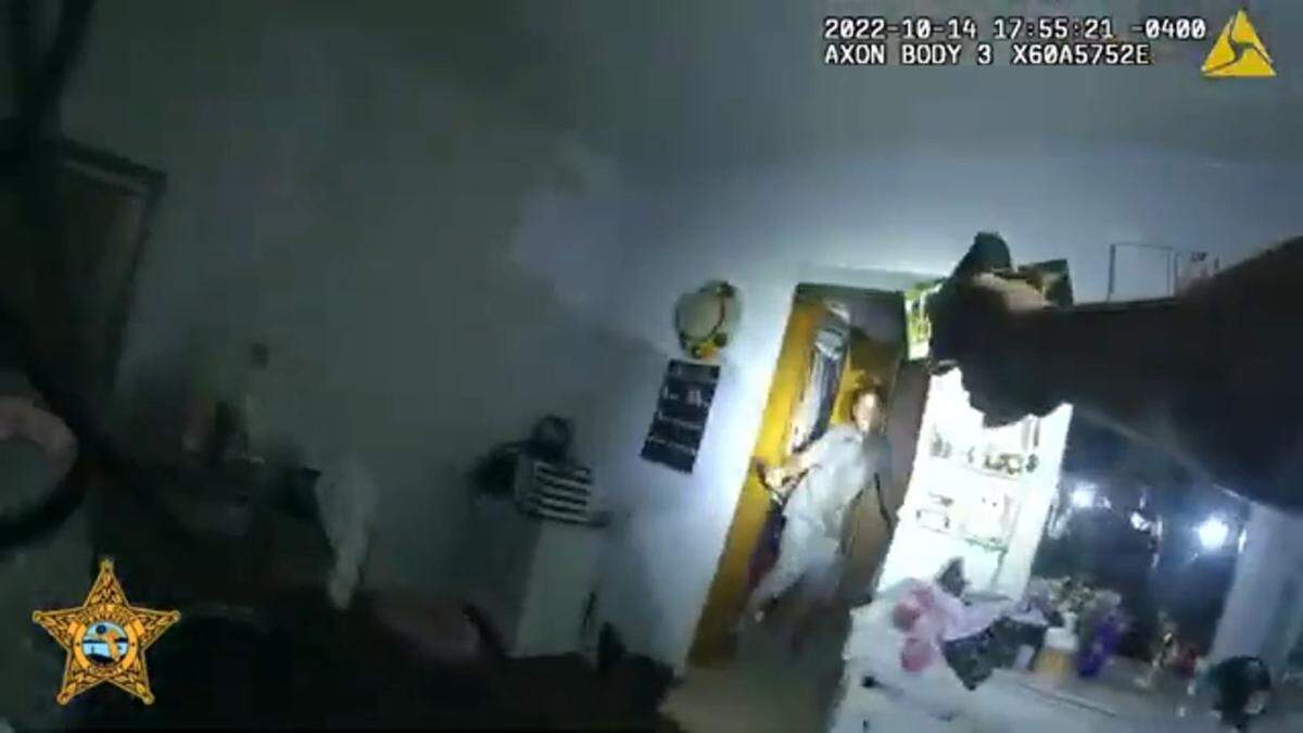 This still image from a deputy’s body camera shows Christopher John Darlington in a home after the Manatee County Sheriff’s Office said he led law enforcement on a chase in a stolen vehicle.