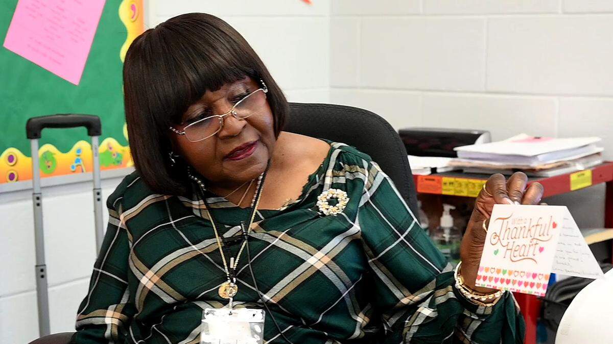Linda Carnes has been a teacher in Manatee County for 50 years. She started teaching English to children at Sugg Middle School. Now she teaches freshmen at Palmetto High. She read a thank you note from a former student on Wednesday, May 8, 2024.