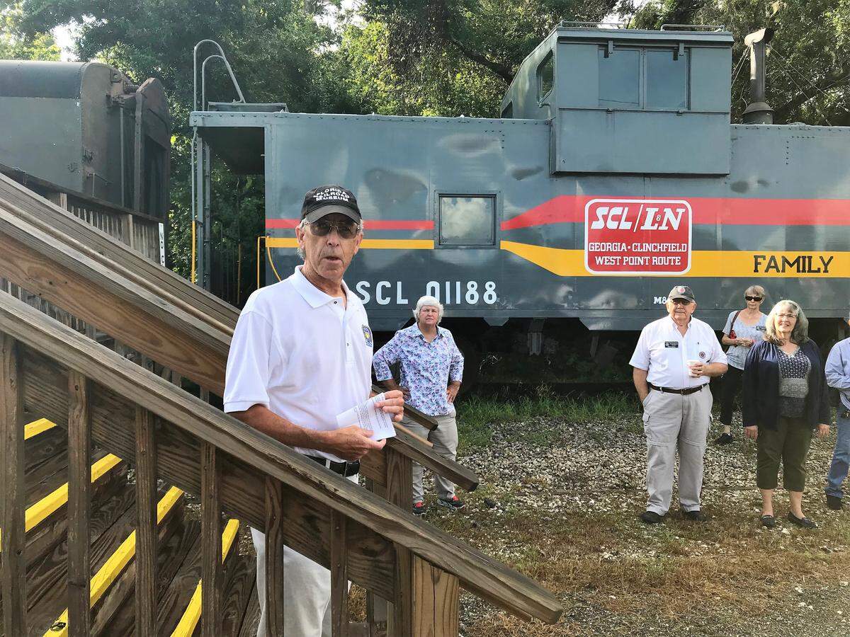 Patrick Masterson, president of the Florida Railroad Museum, spoke from the passenger loading dock  during Thursday's groundbreaking.