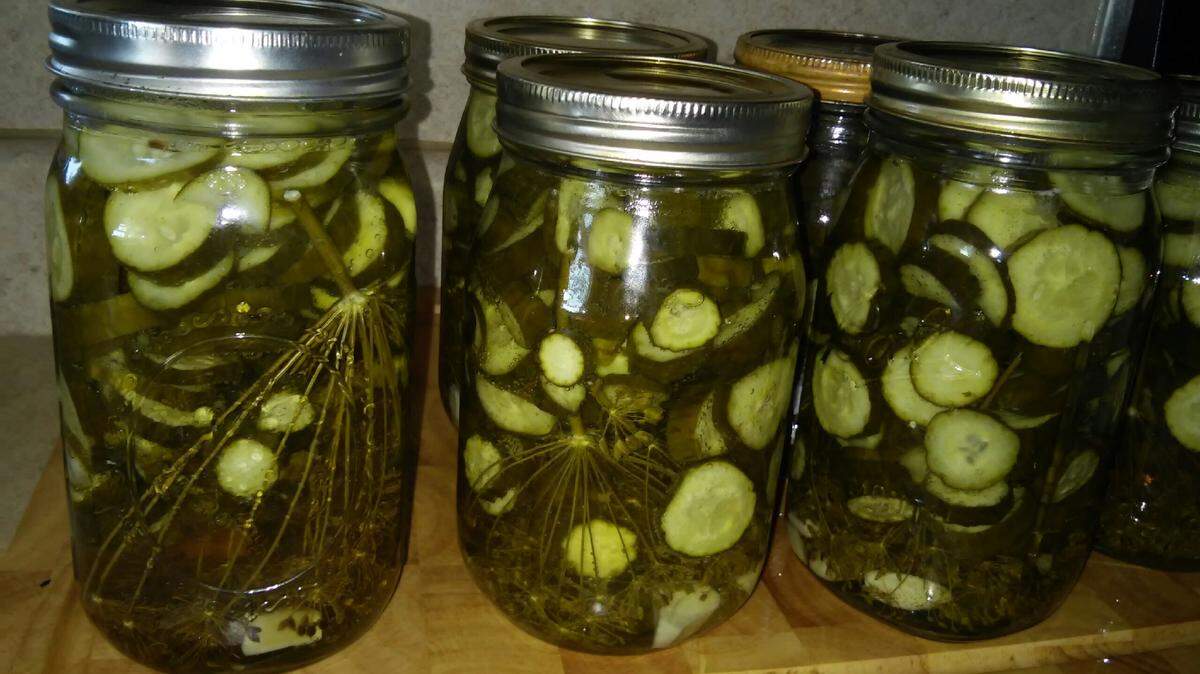 For canning pickles, Lovina Eicher uses a recipe that a woman in her church gave her called sweet dill pickles.